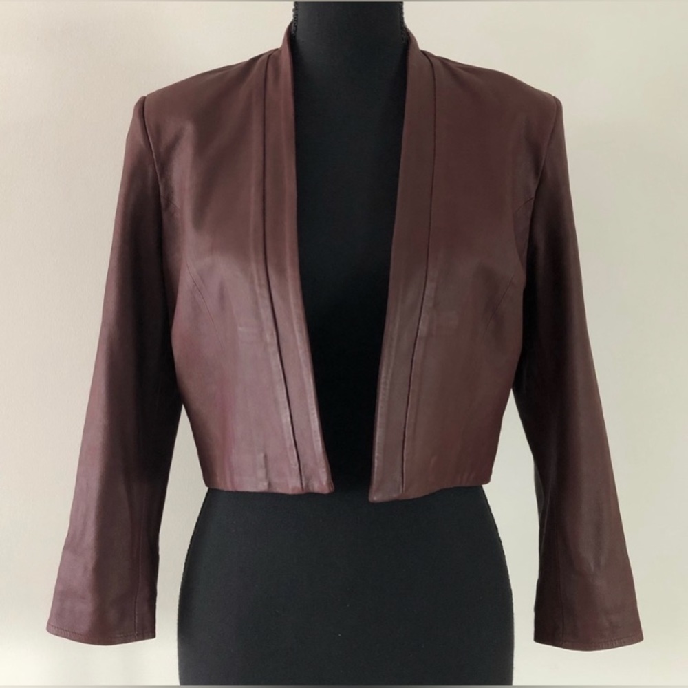 Lamarque leather dark brown red burgundy jacket blazer size XS